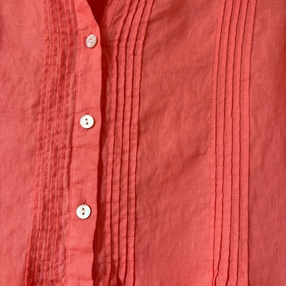 J. Jill Linen Coral Orange Button Down Pleated Tunic Size Small Vacation Coverup - Picture 5 of 11